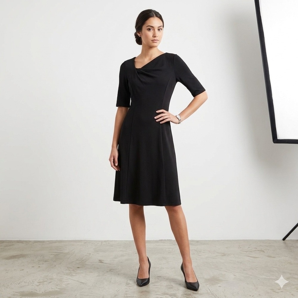 L.K. Bennett Dr. Aniston‎ Womens US 8 Asymmetric Cowl Neck Dress Black Elegant